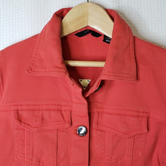 NWT Guess Girls 8-10 Red Orange Cropped Denim Jean Jacket - Picture 3 of 8